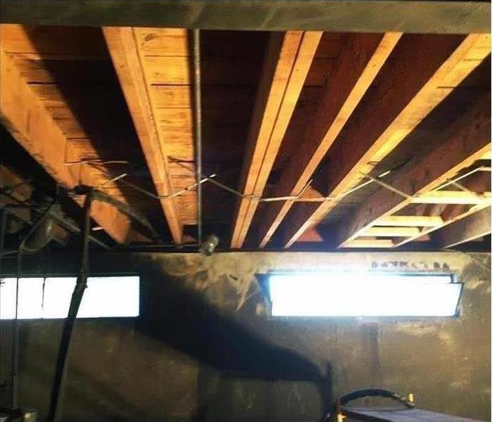 restored fire damaged ceiling in garage.