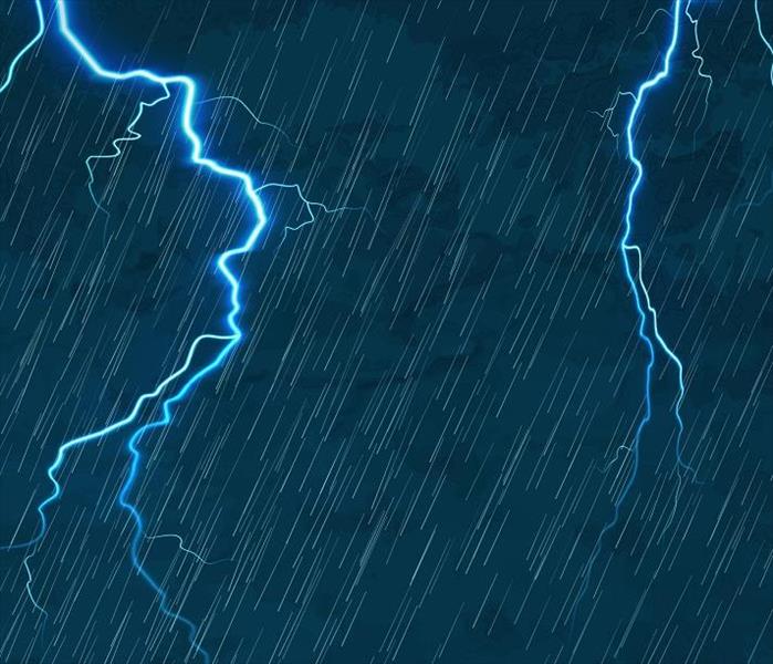 lightning and rain on blue background